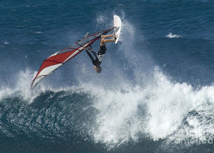 Surf Greeting Card featuring the photograph Windsurfer Hanging In by Bob Christopher