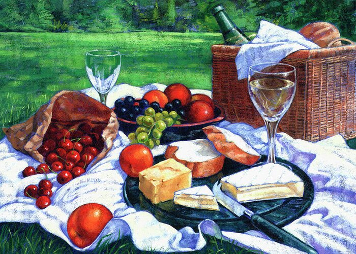 Absence Greeting Card featuring the photograph Wine, Bread, Cheese, And Fruit Ready by Ikon Ikon Images