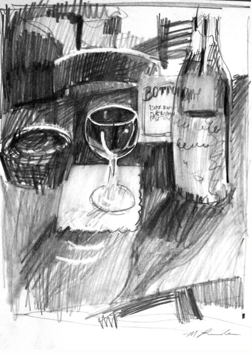 Wine Glass Greeting Card featuring the drawing Wine Glass by Mark Lunde