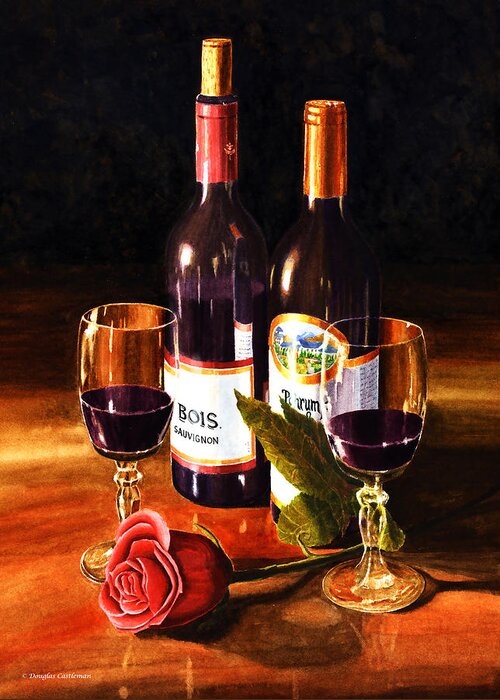 Wine Greeting Card featuring the painting Wine with Rose by Douglas Castleman