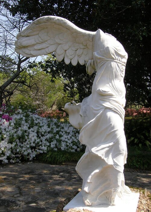 Formal Garden Greeting Card featuring the photograph Winged Victory Nike by Caryl J Bohn