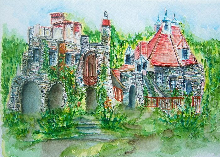 Wings Castle Greeting Card featuring the painting Wings Castle by Elaine Duras