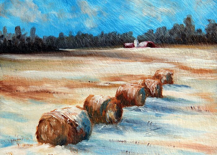 Winter Greeting Card featuring the painting Winter Bales by Meaghan Troup