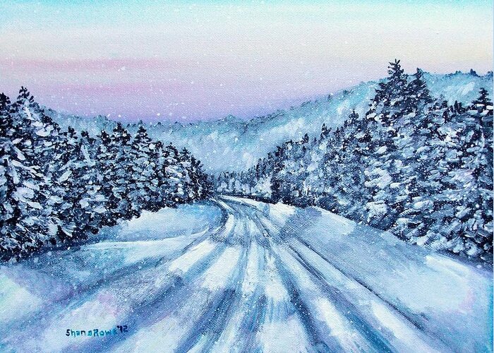 Winter Greeting Card featuring the painting Winter Drive by Shana Rowe Jackson