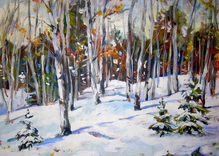 Ingrid Dohm Greeting Card featuring the painting Winter Forest by Ingrid Dohm