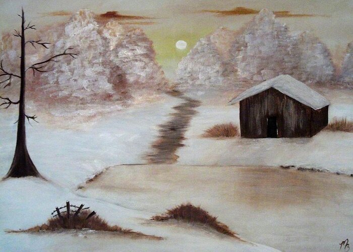 Barn Greeting Card featuring the painting Winter Haven by Melanie Blankenship