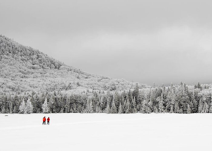 Lonesome Lake Greeting Card featuring the photograph Winter Hikers on Lonesome Lake by Ken Stampfer