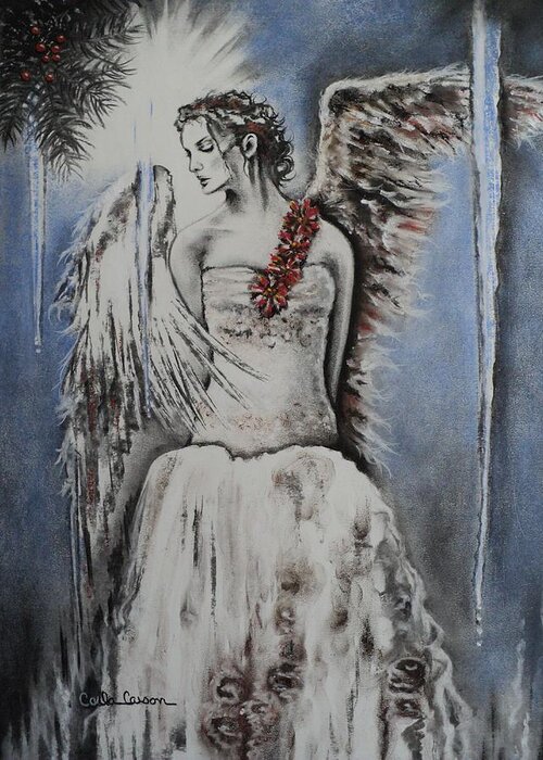 Angel Greeting Card featuring the pastel Winter Ice Angel by Carla Carson