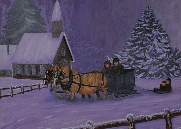 Snow Greeting Card featuring the painting Winter Joy Ride by BJ Hilton Hitchcock