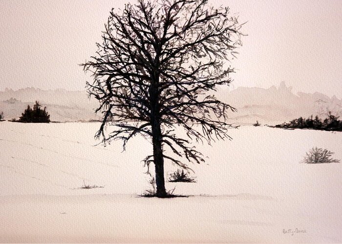 Tree Greeting Card featuring the painting Winter landscape by Betty-Anne McDonald