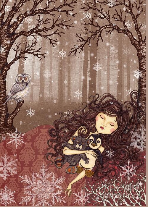 Illustration Greeting Card featuring the mixed media Winter lullaby by Snezana Kragulj