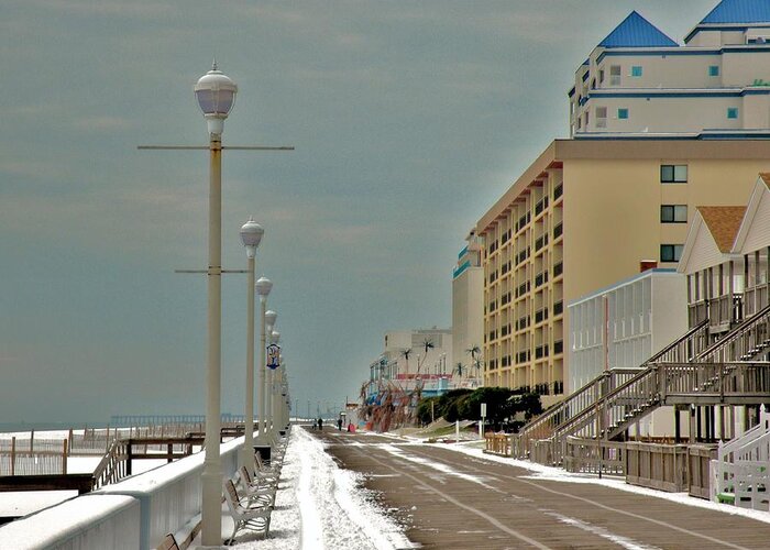 Boardwalk Greeting Card featuring the photograph Winter On the Boardwalk in Ocean City Maryland by Kim Bemis