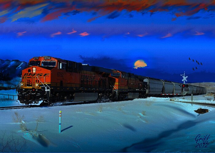 Trains Greeting Card featuring the digital art Winter on the Joint Line of Colorado by J Griff Griffin
