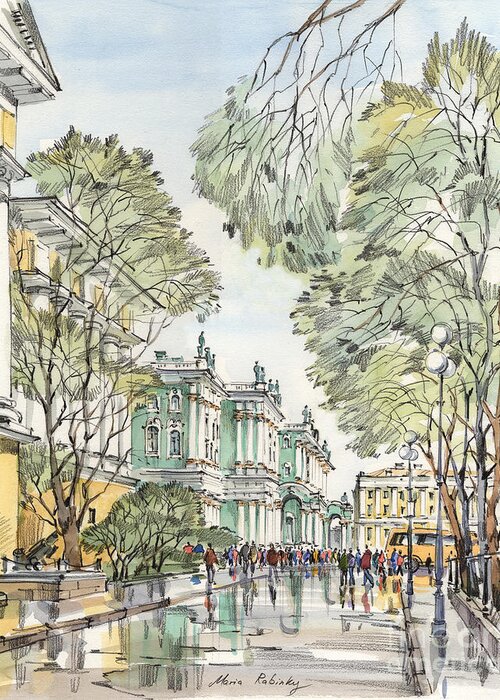 Winter Palace Saint Petersburg Greeting Card featuring the painting Winter Palace Saint Petersburg by Maria Rabinky