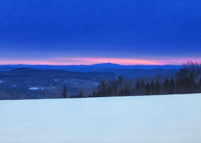 East Dover Vermont Greeting Card featuring the photograph Winter Pink Horizon by Tom Singleton