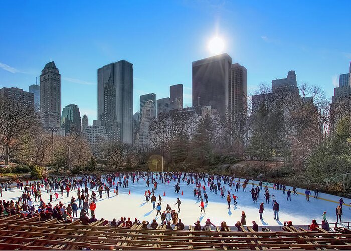 Shadow Greeting Card featuring the photograph Winter Skating In Central Park by Andrew Thomas