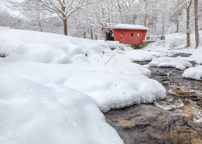 Covered Bridge Greeting Card featuring the photograph Winter Stream by Bill Wakeley