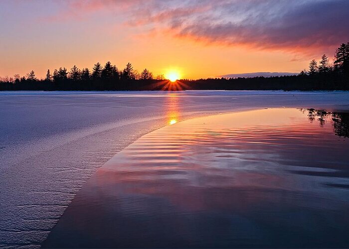 Bellamy Reservoir Greeting Card featuring the photograph Winter Sunset Dover NH by Jeff Sinon