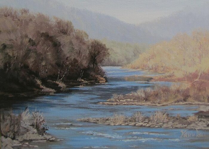 River Greeting Card featuring the painting Winter Sunshine by Karen Ilari