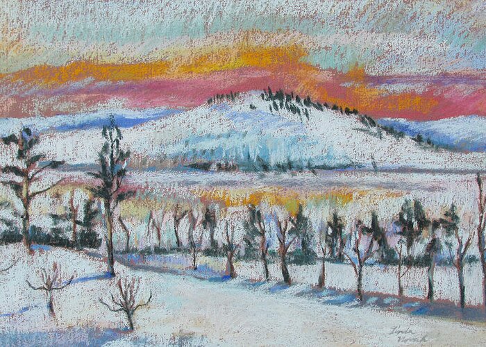 Kripalu Greeting Card featuring the painting Winter View from Kripalu by Linda Novick