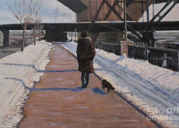 Cityscape Greeting Card featuring the painting Winter Walk by Laura Toth