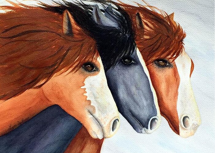 Horse Greeting Card featuring the painting Horse Trio by Lyn DeLano