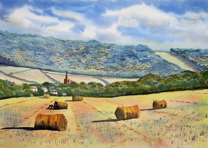 Landscape Greeting Card featuring the painting Winteringham from High Mowgate by Glenn Marshall