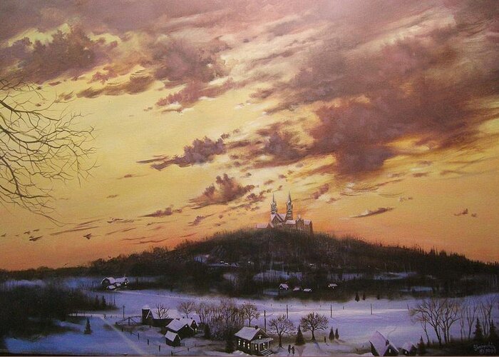 Holy Hill Greeting Card featuring the painting Winter's Eve at Holy Hill by Tom Shropshire