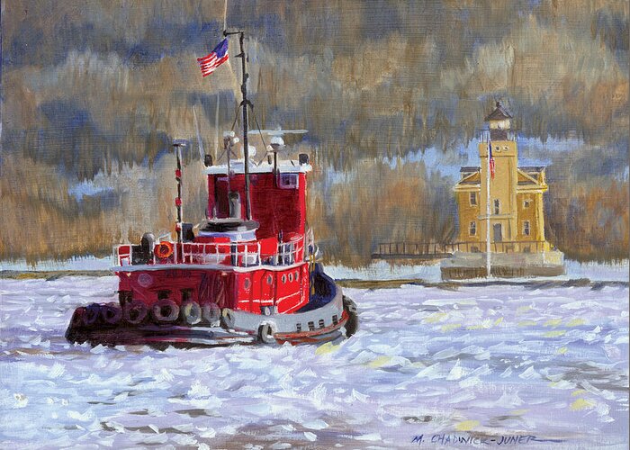 Tugboat Greeting Card featuring the painting Winter's Ice-olation by Marguerite Chadwick-Juner
