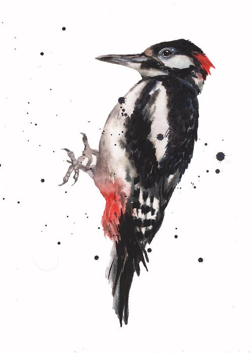 Woodpecker Greeting Card featuring the painting Wise Woody by Alison Fennell
