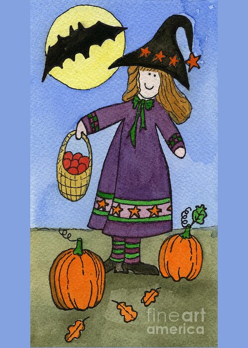 Witch Greeting Card featuring the painting Witch and Pumpkins by Norma Appleton