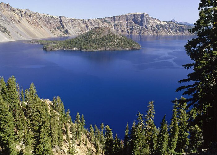 Feb0514 Greeting Card featuring the photograph Wizard Island In Crater Lake by Gerry Ellis