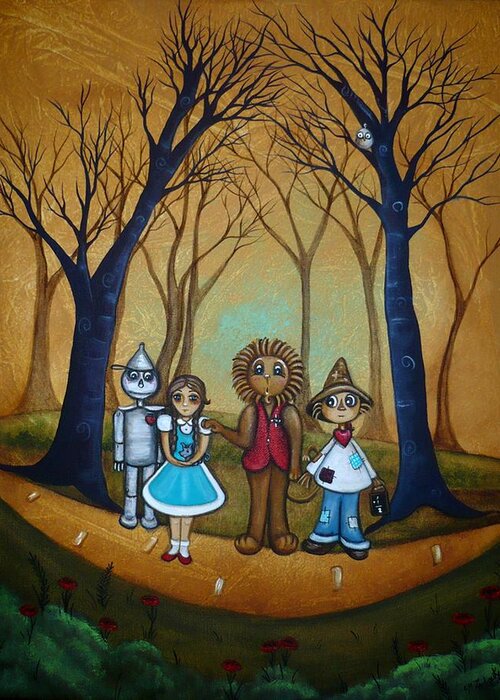 Whimsical Art Greeting Card featuring the painting Wizard of Oz - If I Only by Charlene Murray Zatloukal