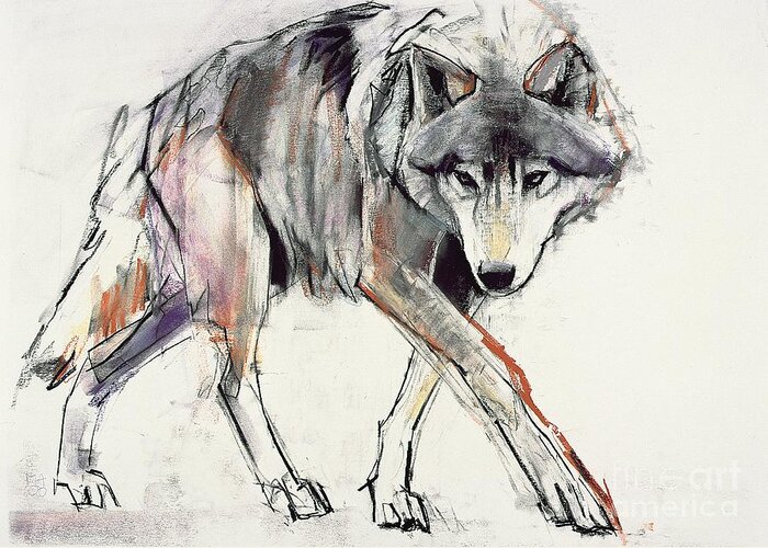 Wolf Greeting Card featuring the painting Wolf by Mark Adlington