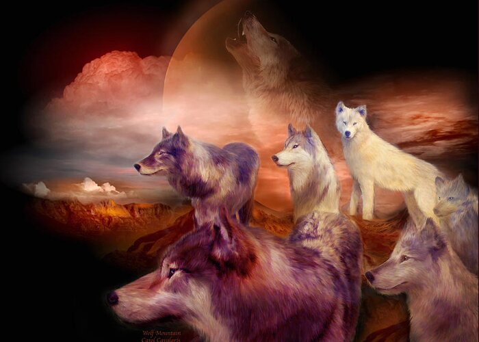 Wolf Greeting Card featuring the mixed media Wolf Mountain by Carol Cavalaris