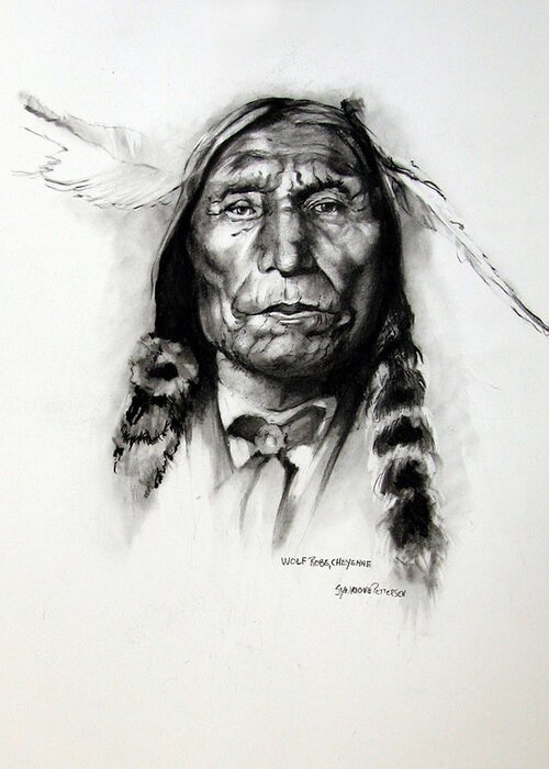 Native American Greeting Card featuring the drawing Wolf Robe - Cheyenne by Synnove Pettersen