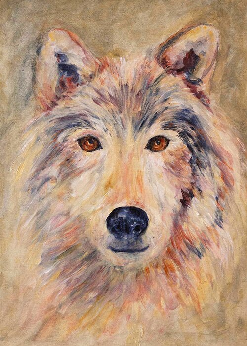 Wolf Greeting Card featuring the painting Wolf by Sally Quillin
