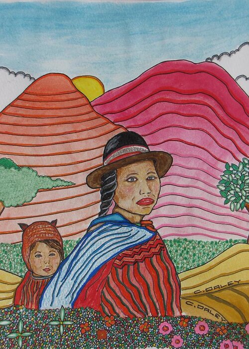 Andean Greeting Card featuring the painting Woman And Child by Charles Daley