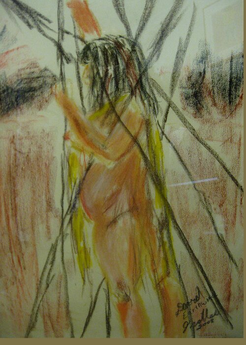 Nude Greeting Card featuring the pastel Woman in Sticks by David Trotter