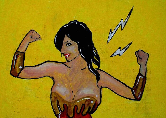 Wonder Woman Greeting Card featuring the painting Wonder Woman Flex by Marisela Mungia