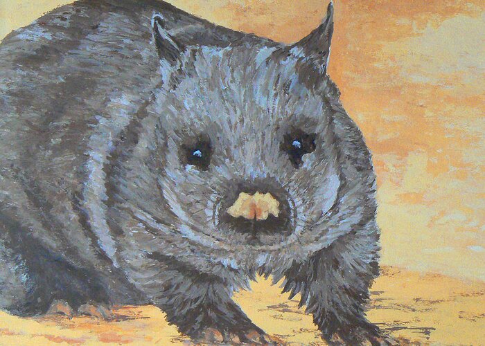 Wombat Greeting Card featuring the painting Wonderful Wombat by Margaret Saheed