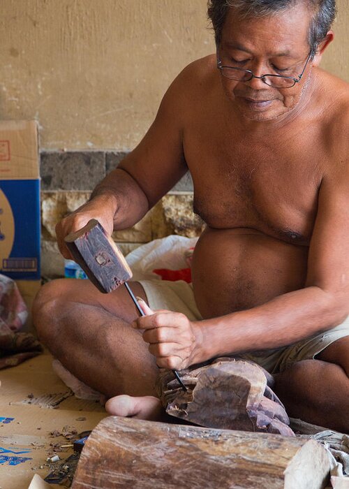 Travel Greeting Card featuring the photograph Wood Carver - Bali by Matthew Onheiber