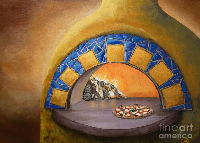 Pizza Greeting Card featuring the painting Wood Fired by Chad Berglund