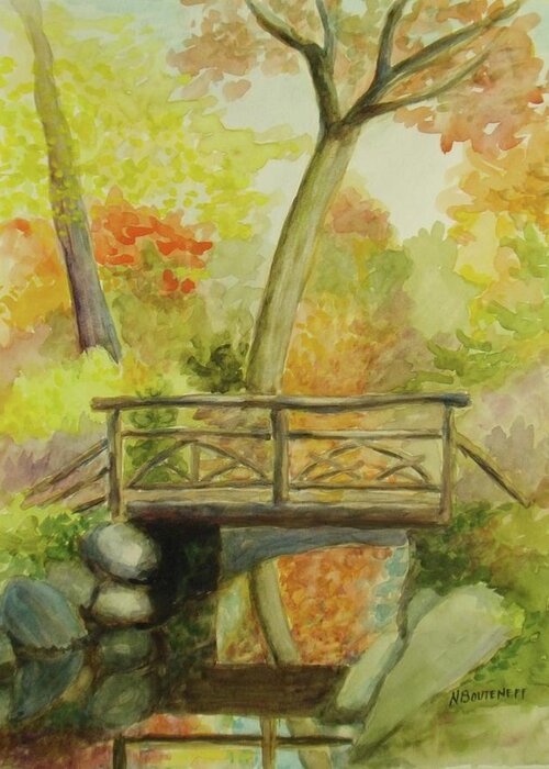 Water Color Greeting Card featuring the painting Wooden Bridge Central Park by Nicolas Bouteneff