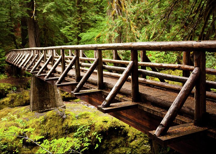 Scenics Greeting Card featuring the photograph Wooden Bridge In The Forest by Andipantz