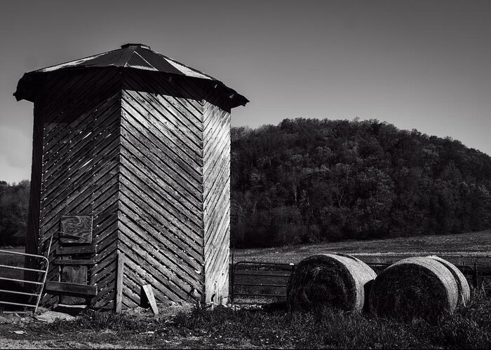 Black And White Photo Greeting Card featuring the photograph Wooden Corn Crib by Thomas Young