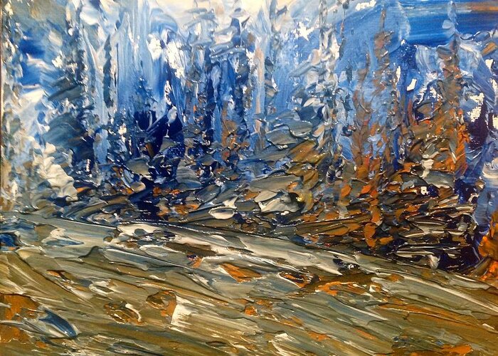 Abstract Canadian Landscape Painting Greeting Card featuring the painting Woodland Blues and Browns by Desmond Raymond