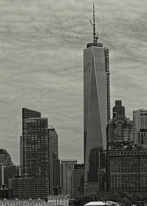 World Trade Center Greeting Card featuring the photograph World Trade Center construction by Jonathan Davison