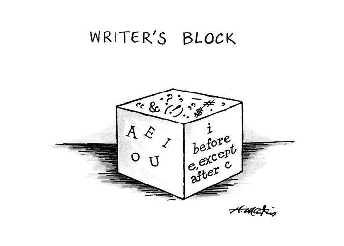No Caption
Writer's Block.title.picture Of A Block That Has On One Side Greeting Card featuring the drawing Writer's Block by Henry Martin