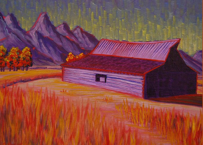 Wyoming Greeting Card featuring the painting Wyoming Barn In Red by Cheryl Fecht